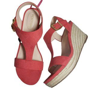 Kenneth Cole Womens Coral Open Toe Wedge T Strap Buckle Espadrille Sandals Sz 7